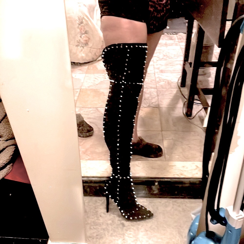 Cape Robbin,black suede,silver Metal spiked over the knee/Mid thigh Back Zip